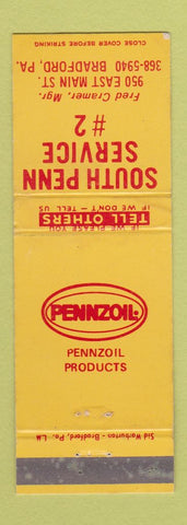 Matchbook Cover - South Penn Service Bradford PA Pennzoil oil