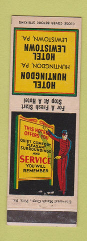 Matchbook Cover - Hotels Huntingdon Lewistown PA bellhop