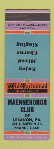 Matchbook Cover - Maennerchor Club Lebanon PA