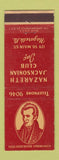 Matchbook Cover - Nazareth Jacksonian Club Nazareth PA Andrew Jackson