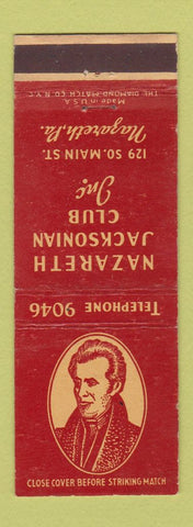Matchbook Cover - Nazareth Jacksonian Club Nazareth PA Andrew Jackson