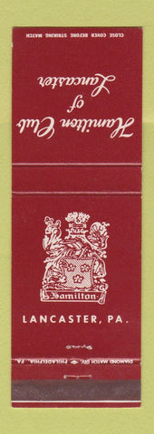 Matchbook Cover - Hamilton Club of Lancaster PA