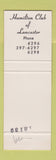 Matchbook Cover - Hamilton Club of Lancaster PA