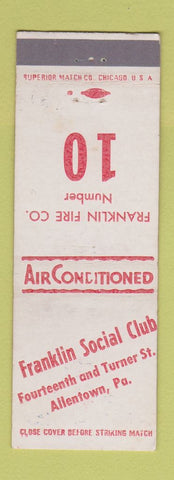 Matchbook Cover - Franklin Social Club Allentown PA #2