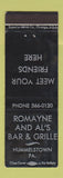 Matchbook Cover - Romayne and Al's Bar Grille Hummelstown PA WEAR