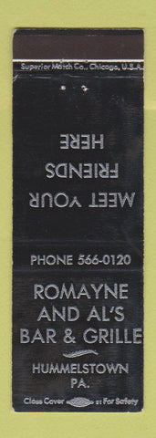 Matchbook Cover - Romayne and Al's Bar Grille Hummelstown PA WEAR