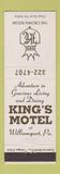 Matchbook Cover - King's Motel Williamsport PA Crown Room
