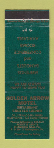 Matchbook Cover - Golden Arrow Motel  Shamokin Dam PA GREEN