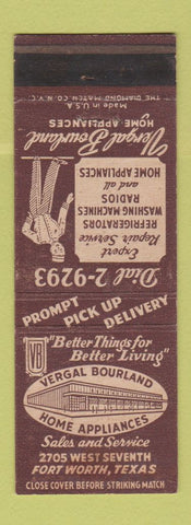 Matchbook Cover - Vergal Bourland Appliances Fort Worth TX