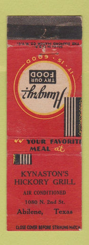 Matchbook Cover - Kynaston's Hickory Grill Abilene TX WEAR