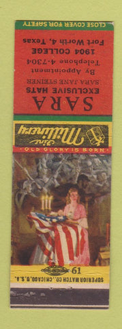 Matchbook Cover - Sara Hats Fort Worth TX
