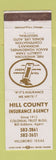 Matchbook Cover - Hill Country Insurance Hillsboro TX