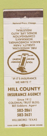 Matchbook Cover - Hill Country Insurance Hillsboro TX