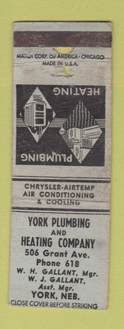 Matchbook Cover - York Plumbing and Heating York NE POOR