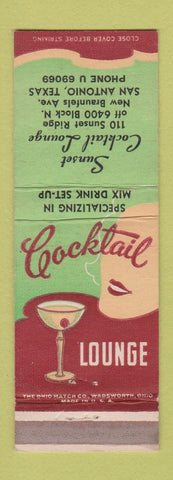 Matchbook Cover - Sunset Cocktail Lounge San Antonio TX girlie
