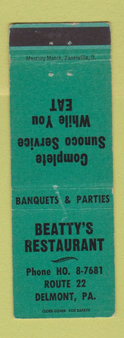 Matchbook Cover - Beatty's Restaurant Sunoco oil gas Delmont PA