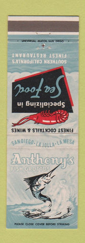 Matchbook Cover - Anthony's Fish Grottos San Diego La Mesa La Jolla CA