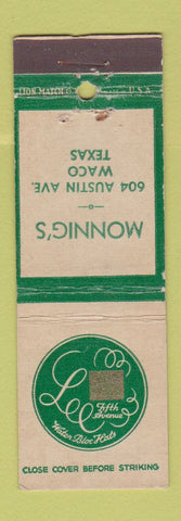 Matchbook Cover - Monnig's Fifth Avenue Hats Waco TX