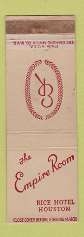 Matchbook Cover - Empire Room Rice Hotel Houston TX WORN