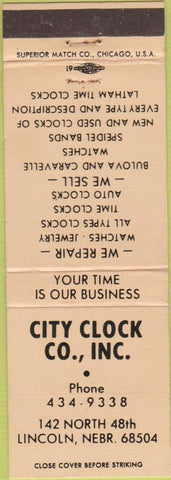 Matchbook Cover - City Clock Co Lincoln NE Bulova Caravelle