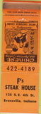 Matchbook Cover - F's Steak House Evansville IN Chinese food