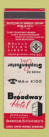 Matchbook Cover - Broadway Hotel Cincinnati OH
