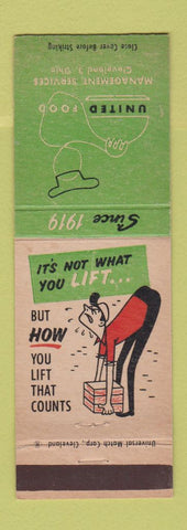 Matchbook Cover - United Foods Safety Cleveland OH lifting