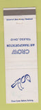 Matchbook Cover - Crow Air Transportation Toledo OH Moline WEAR