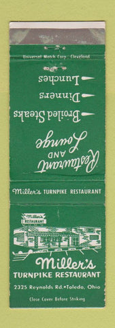 Matchbook Cover - Miller's Turnpike Restaurant Toledo OH WEAR