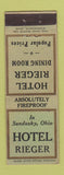 Matchbook Cover - Hotel Rieger Sandusky OH