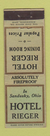 Matchbook Cover - Hotel Rieger Sandusky OH