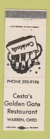 Matchbook Cover - Cesta's Golden Gate Restaurant Warren OH