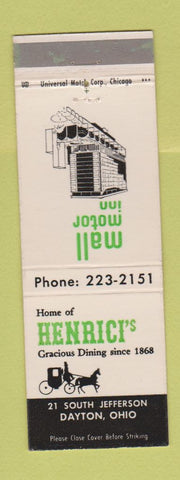 Matchbook Cover - Henrici's Dayton OH Mall Motor Inn