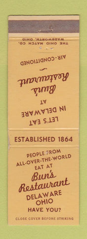 Matchbook Cover - Bun's Restaurant Delaware OH