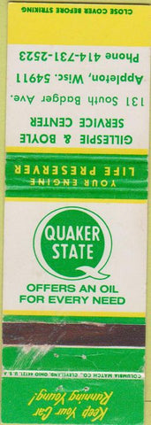 Matchbook Cover - Gillespie Boyle oil gas Appleton WI WEAR
