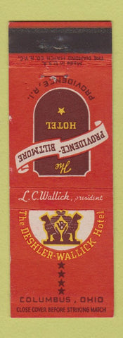 Matchbook Cover - Providence Biltmore Hotel RI Deshler Wallick Columbus OH