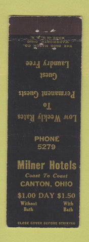 Matchbook Cover - Milner Hotels Canton OH