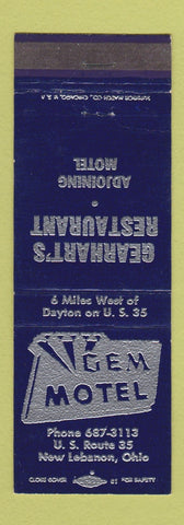 Matchbook Cover - Gem Motel New Lebanon OH