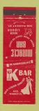 Matchbook Cover - K Bar Miracle Bar Harrisburg PA