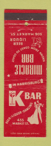 Matchbook Cover - K Bar Miracle Bar Harrisburg PA