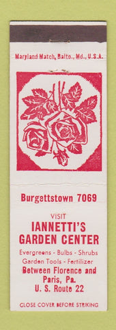 Matchbook Cover - Iannetti's Garden Center PARis PA Florence