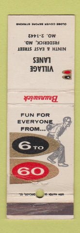 Matchbook Cover - Village Lanes Bowling Frederick MD WEAR