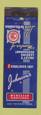 Matchbook Cover - Johnson's Restaurant Monessen PA WEAR