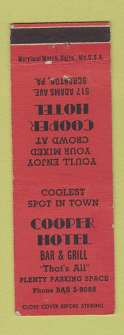 Matchbook Cover - Cooper Hotel Scranton PA