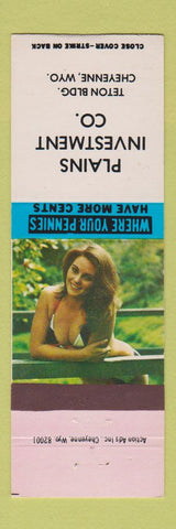 Matchbook Cover - Plains Investment Cheyenne WY pinup