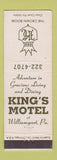Matchbook Cover - King's Motel Williamsport PA Crown Room