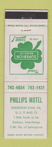 Matchbook Cover - Phillips Motel Shamokin Dam PA