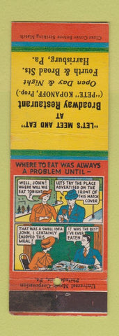 Matchbook Cover - Broadway Restaurant Harrisburg PA