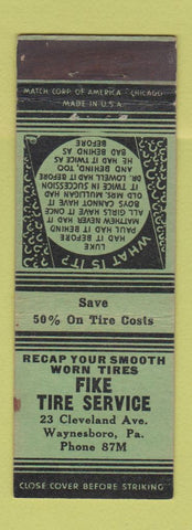 Matchbook Cover - Fike Tire Service Wayneboro PA