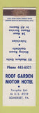 Matchbook Cover - Roof Garden Motor Hotel Somerset PA WEAR